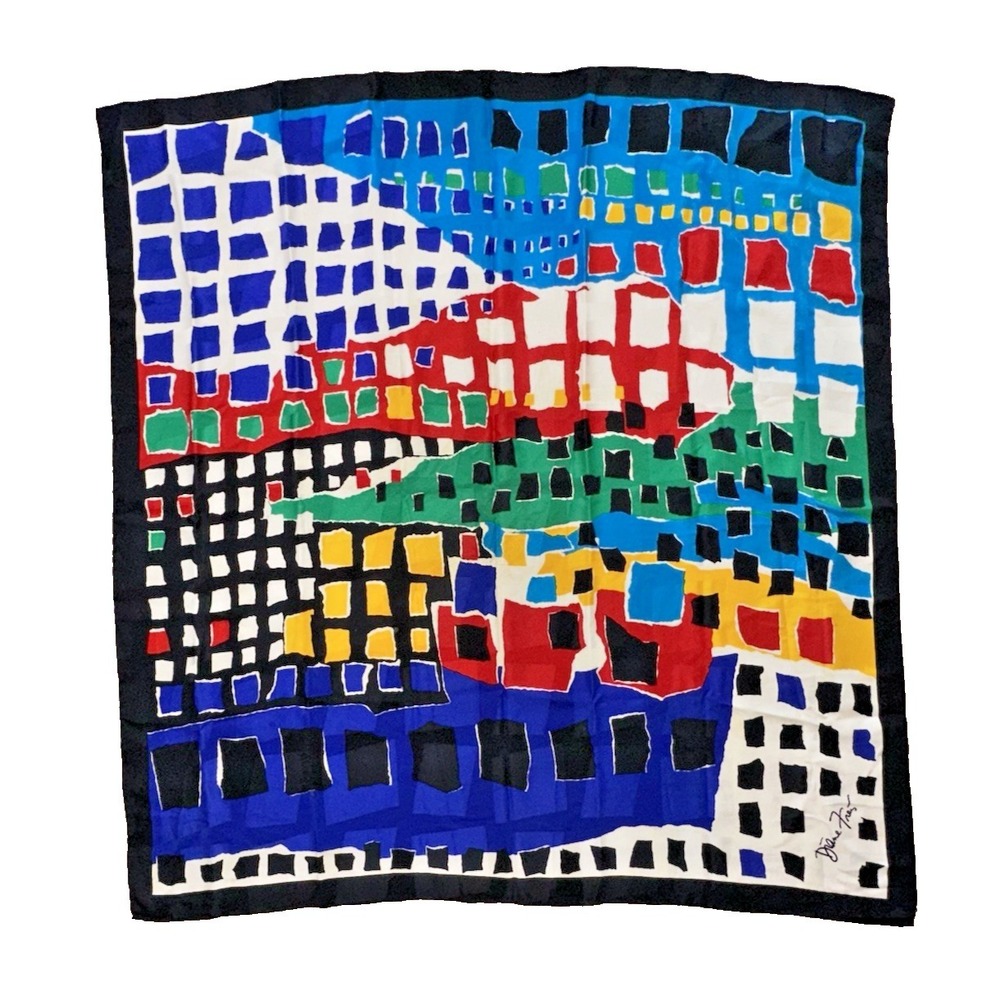 Diane Fres silk scarf Abstract Multicolor Geometric MOD Rolled Edges